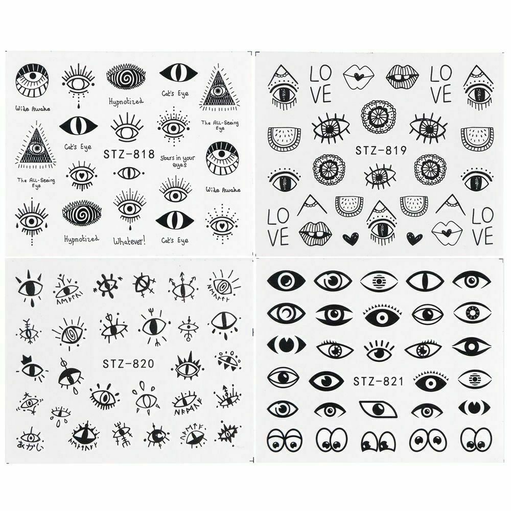 6 Sheets Water Transfer Nail Art Evil Eye Sticker Foil Manicure Tattoo NS28