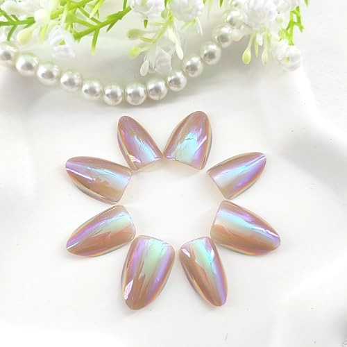 Colorful Short Almond Press on Nails – Glossy Chrome – Glossy Nails