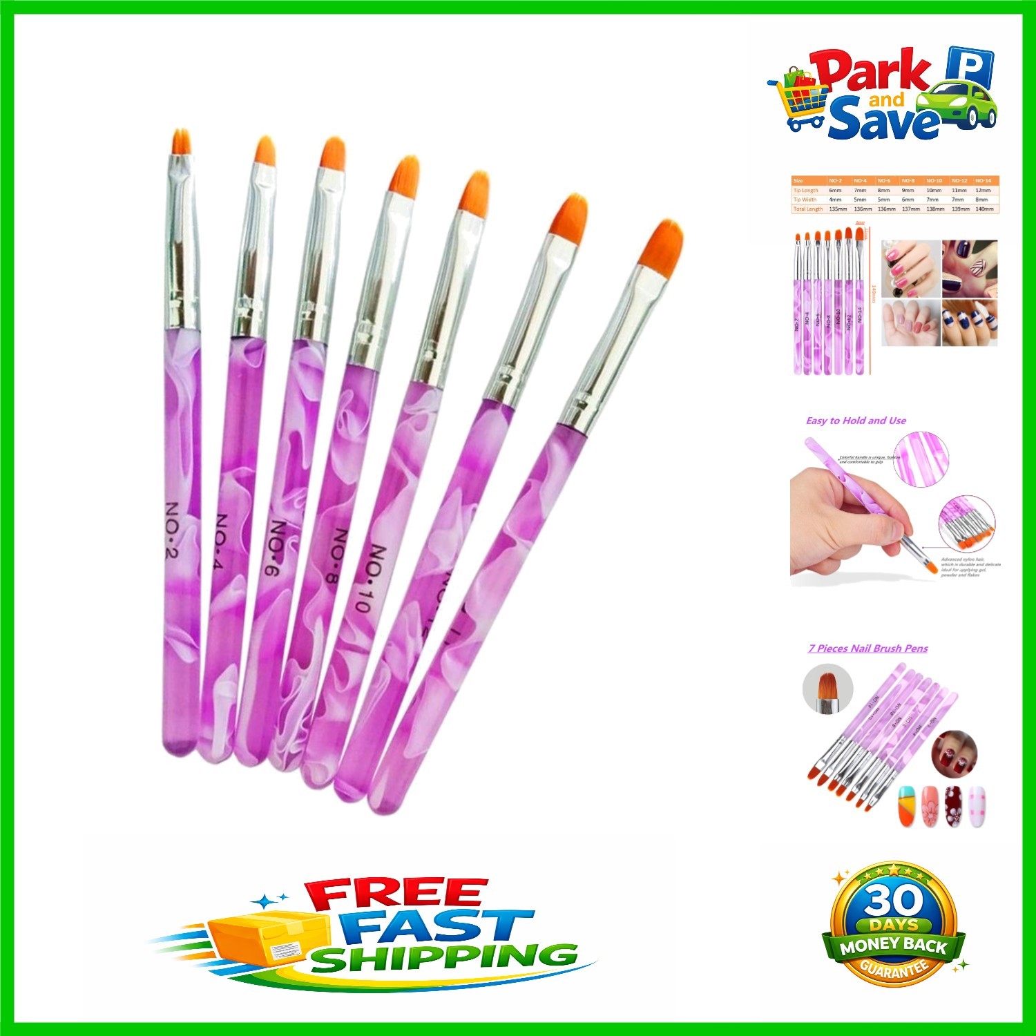 Professional 7 Size UV Gel Nail Brush Set – Perfect for Nail Art Creators