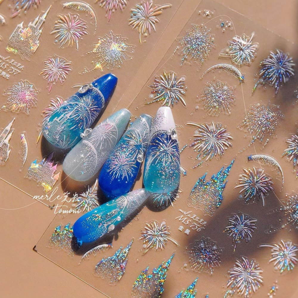 Fireworks Nail Stickers 5D Embossed – Premium Salon-Quality Nail Charm Accessori