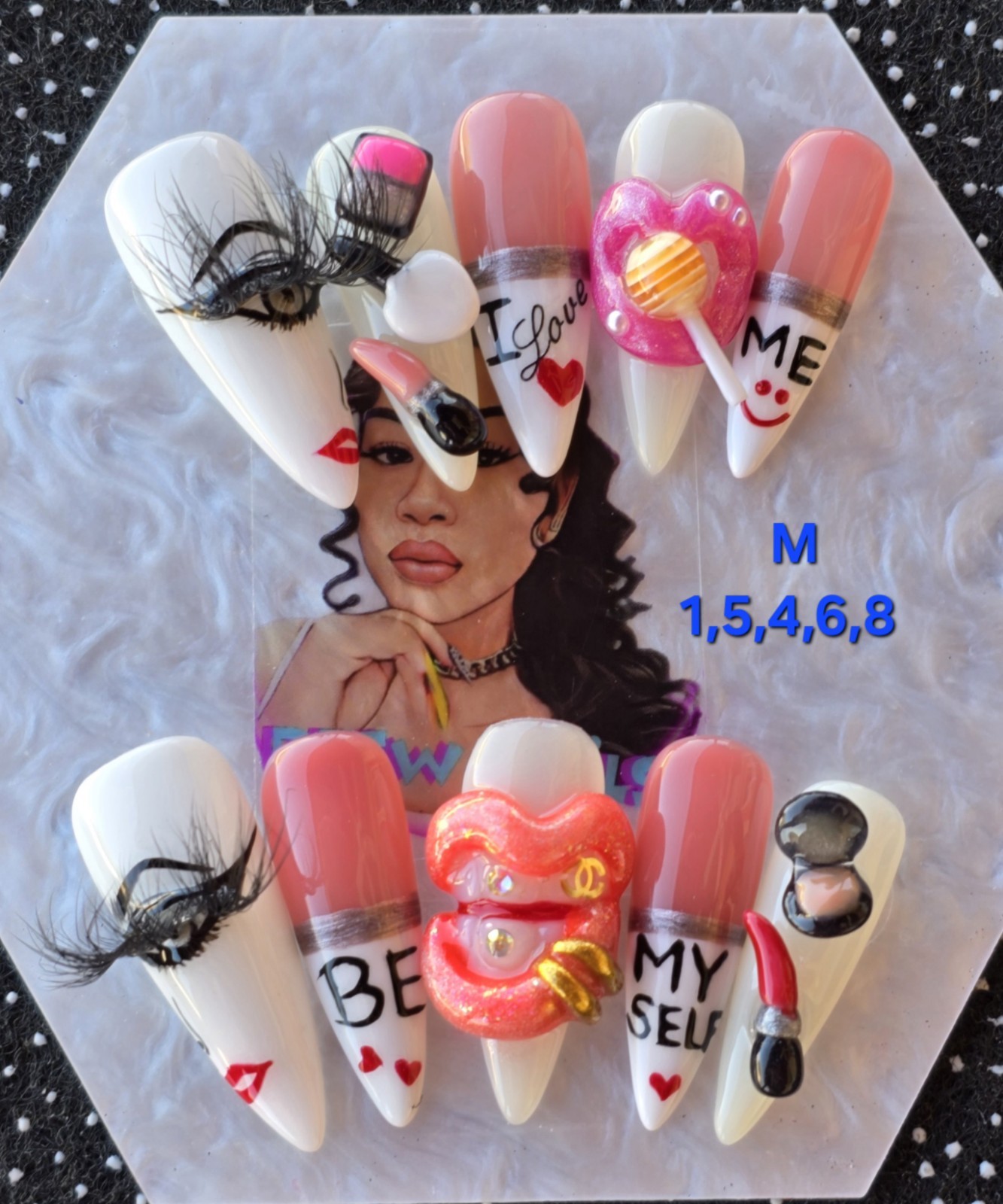 Handmade Press On Nails,Fasho Nails, Medium Size 1,5,4,6,8 Long Stiletto