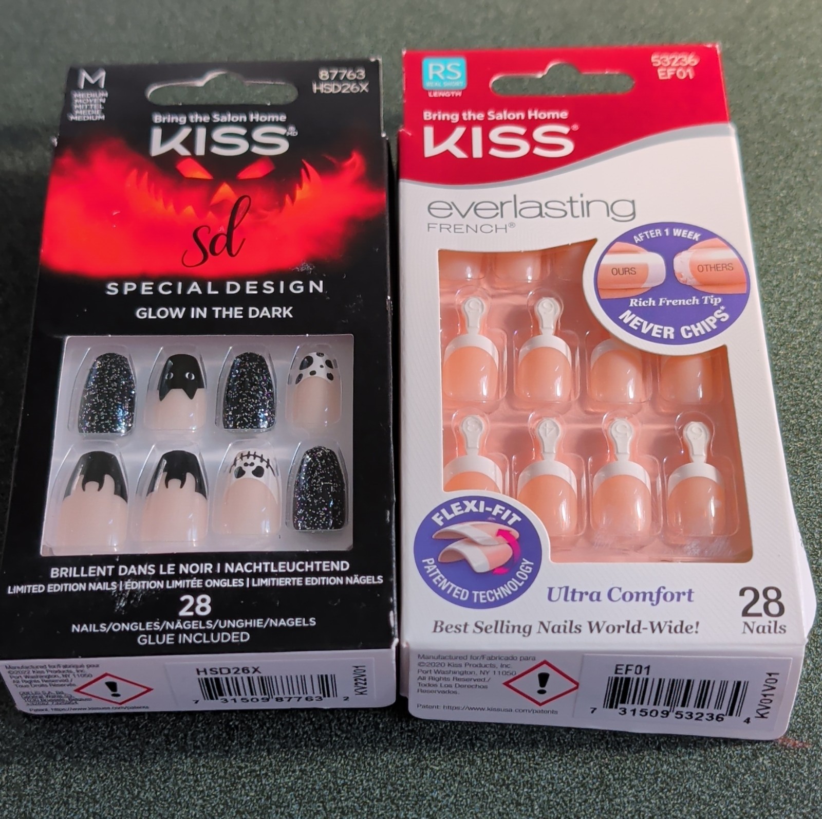 Kiss Glow in the Dark Glitter French Tip Press-On Nails Medium Square Halloween