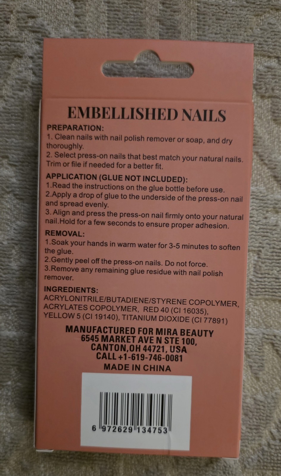 Mira Beauty Press-On Nails Long Coffin Pink Nude Heart 3D Full Cover Set