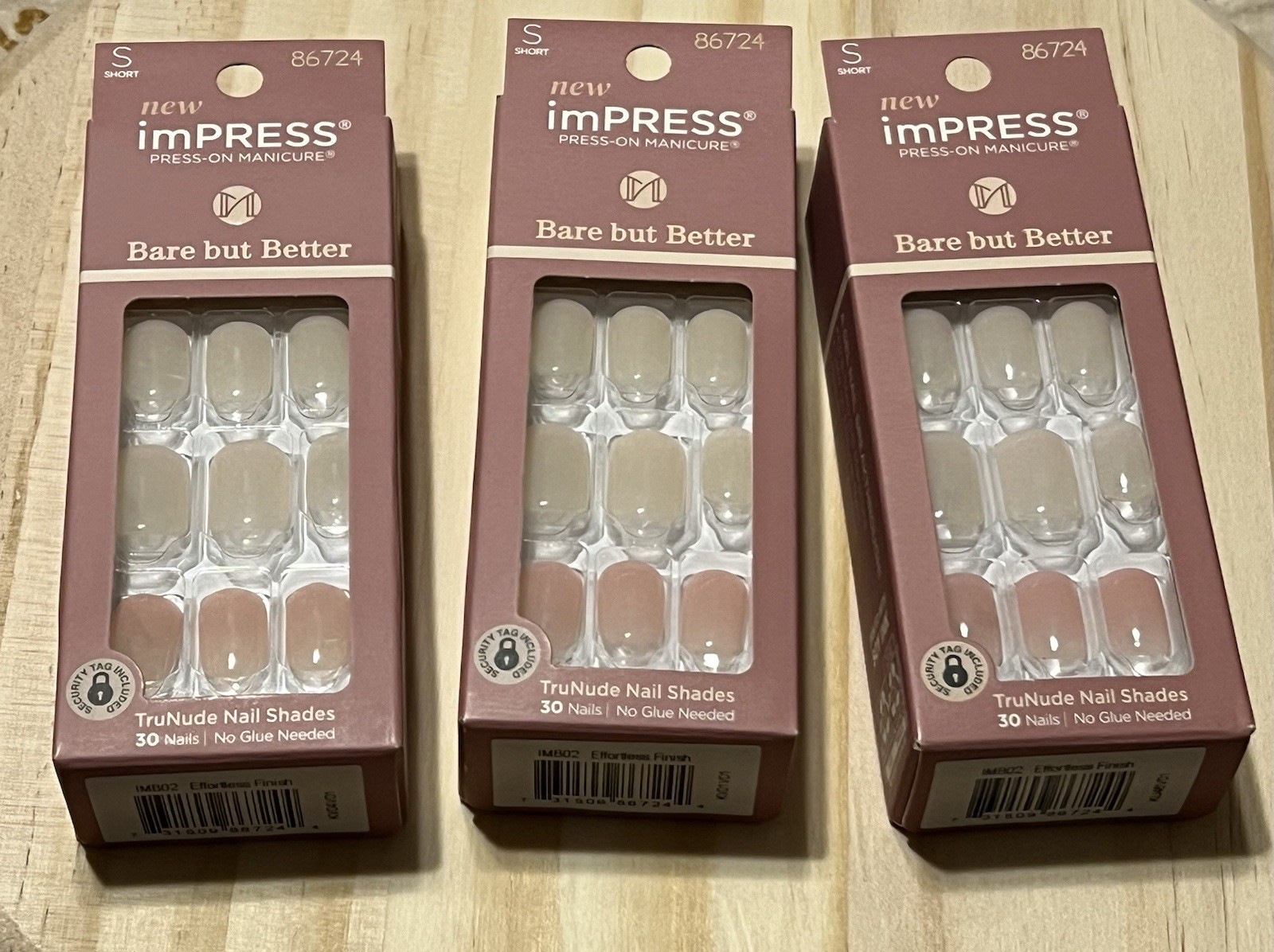 KISS Impress, Bare but Better, Short, 86724, Press On Nails Three Sets