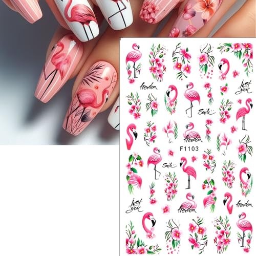 Flamingo Nail Art Stickers 3D Self-Adhesive Flowers Nail Stickers Pink Style-5