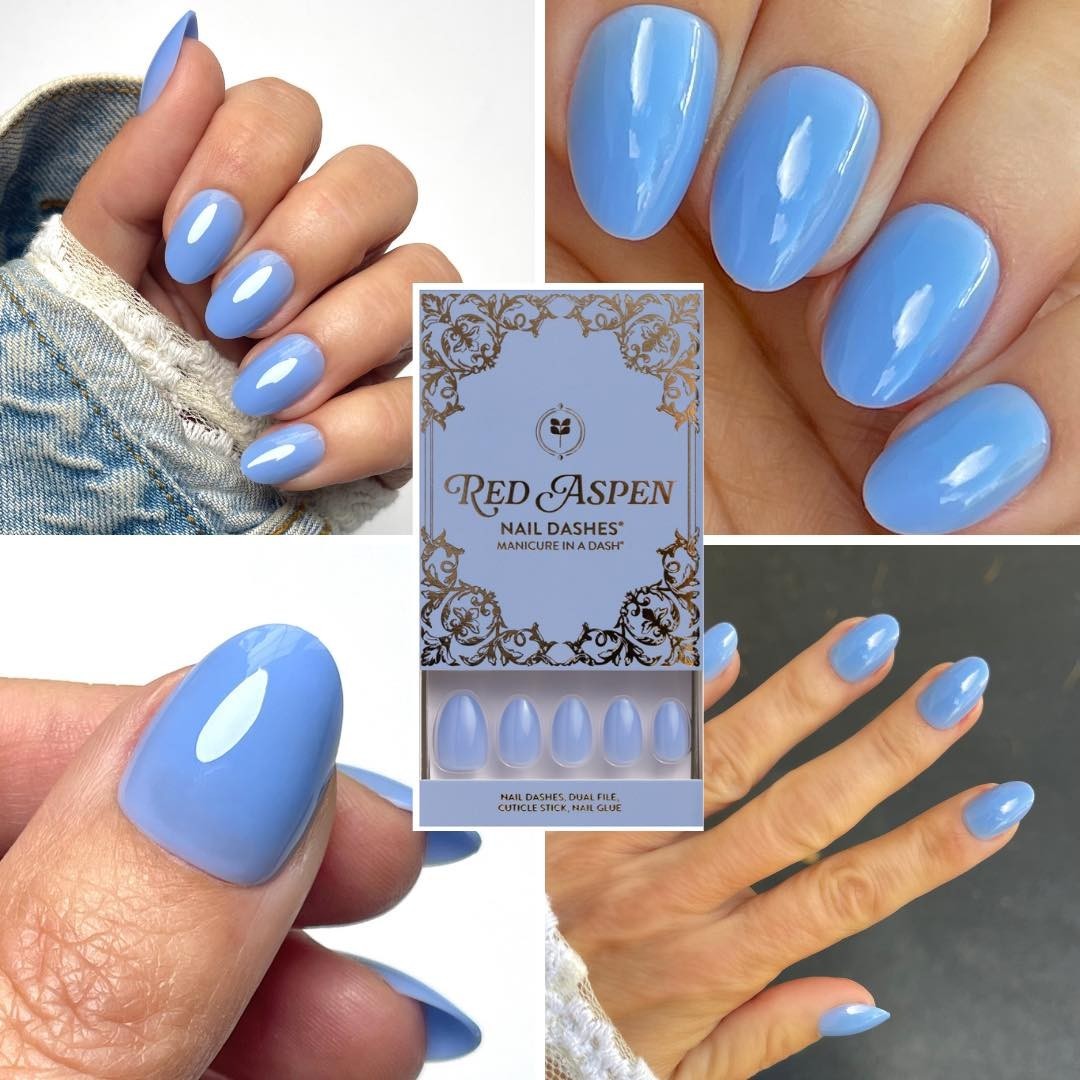 Red Aspen Press On Nails-Chantilly Lace, Lyndi-Short-Blue Almond