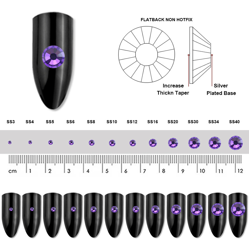 Purple Velvet Crystal Rhinestones Flatback Glass Gems for DIY Crafts Nails Decor