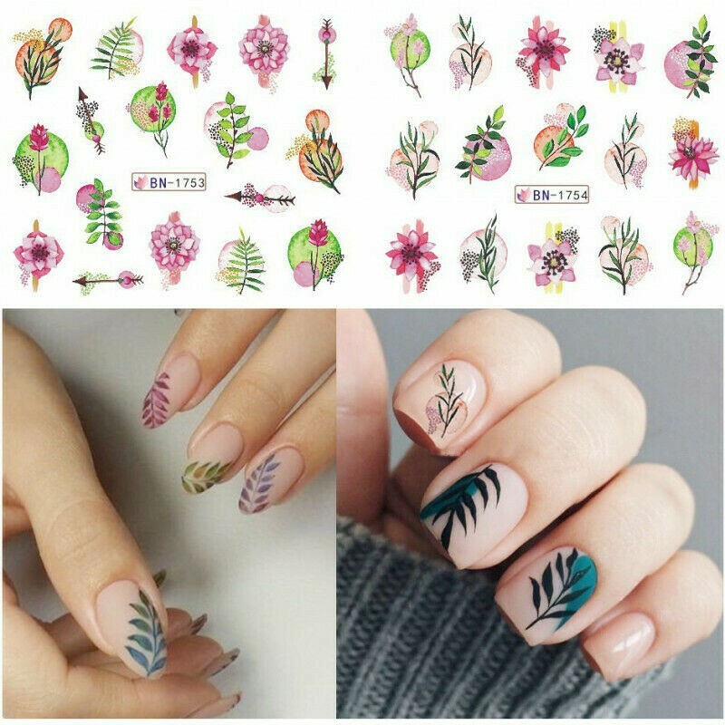 12 Pcs Nail Water Transfer Sticker Flower Fruit Pattern Decals DIY Slider NS9