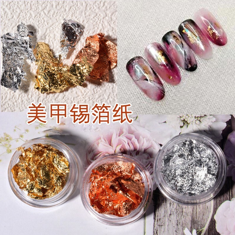 Nail Foil Paper Sequin Flakes Fingernail Art Sticker DIY Decoration Gold Silver