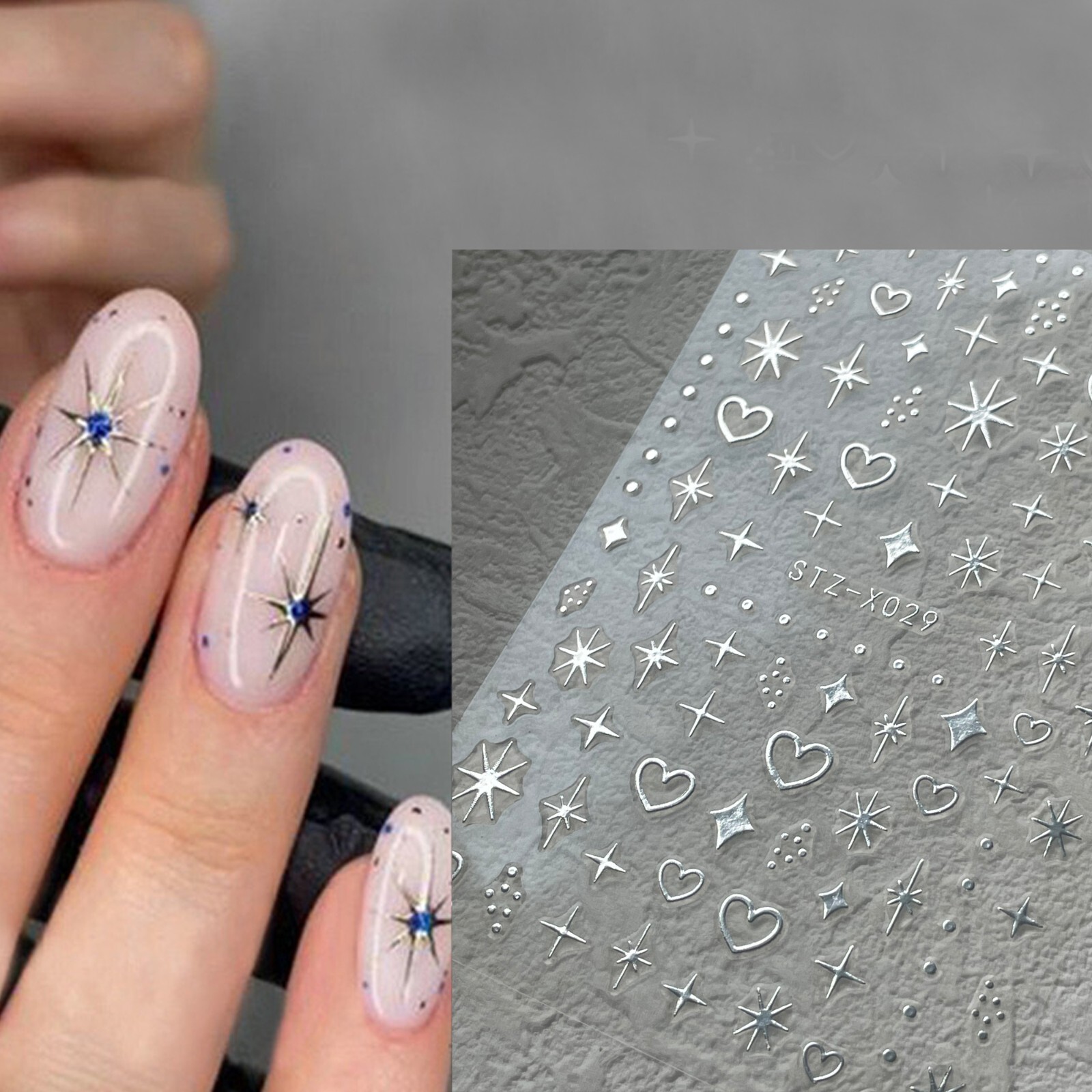 Silver Star Nail Stickers, Cross Star Nail Decal, Classic DIY Nail Design, X029