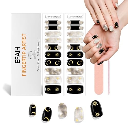 Semi Cured Gel Nail Strips & Wraps – 20PCS, UV/LED Lamp Required, Long Lasting