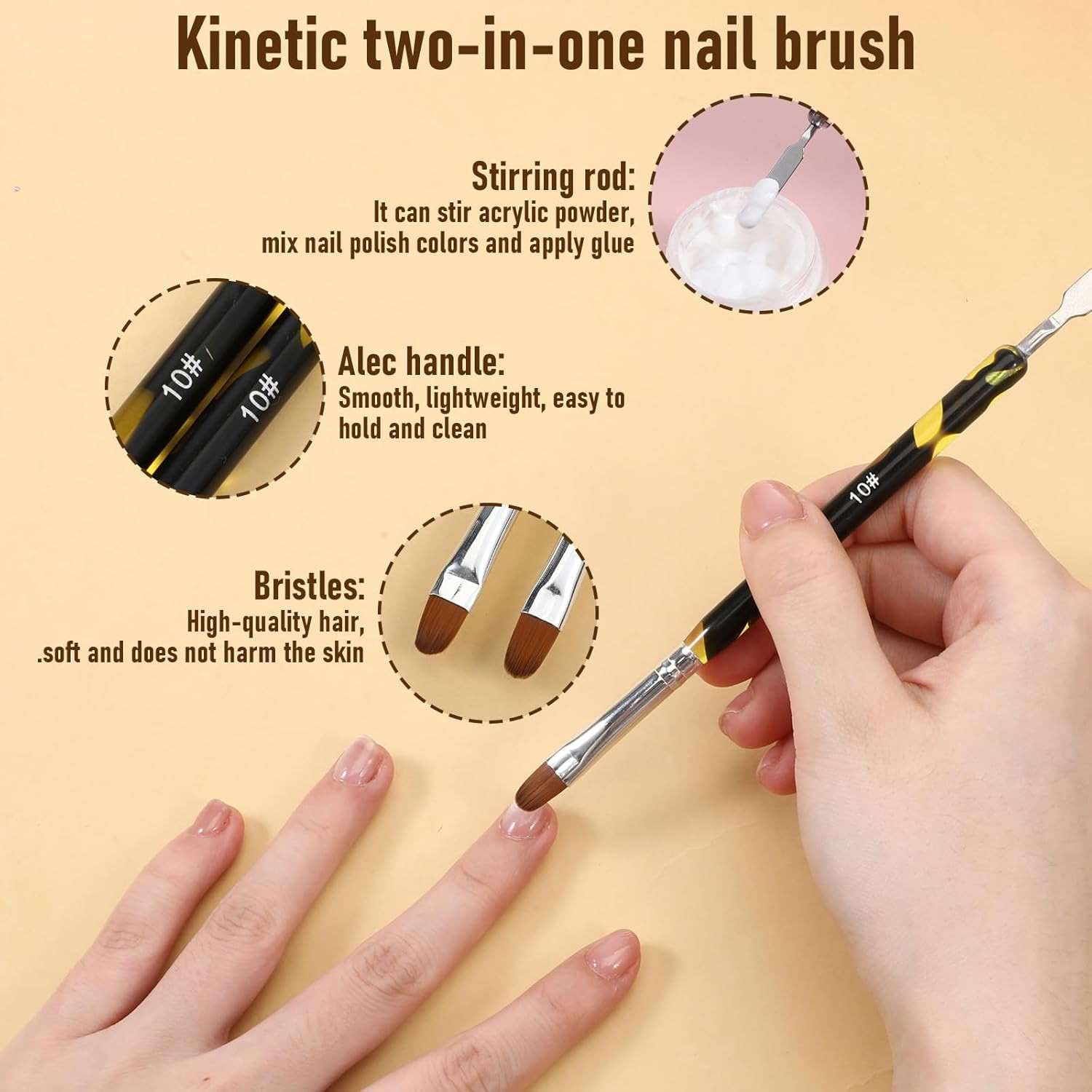 2 Pcs Acrylic Nail Art Brush French Tip Gel Brush with Stirring Rod Dual-Ended P