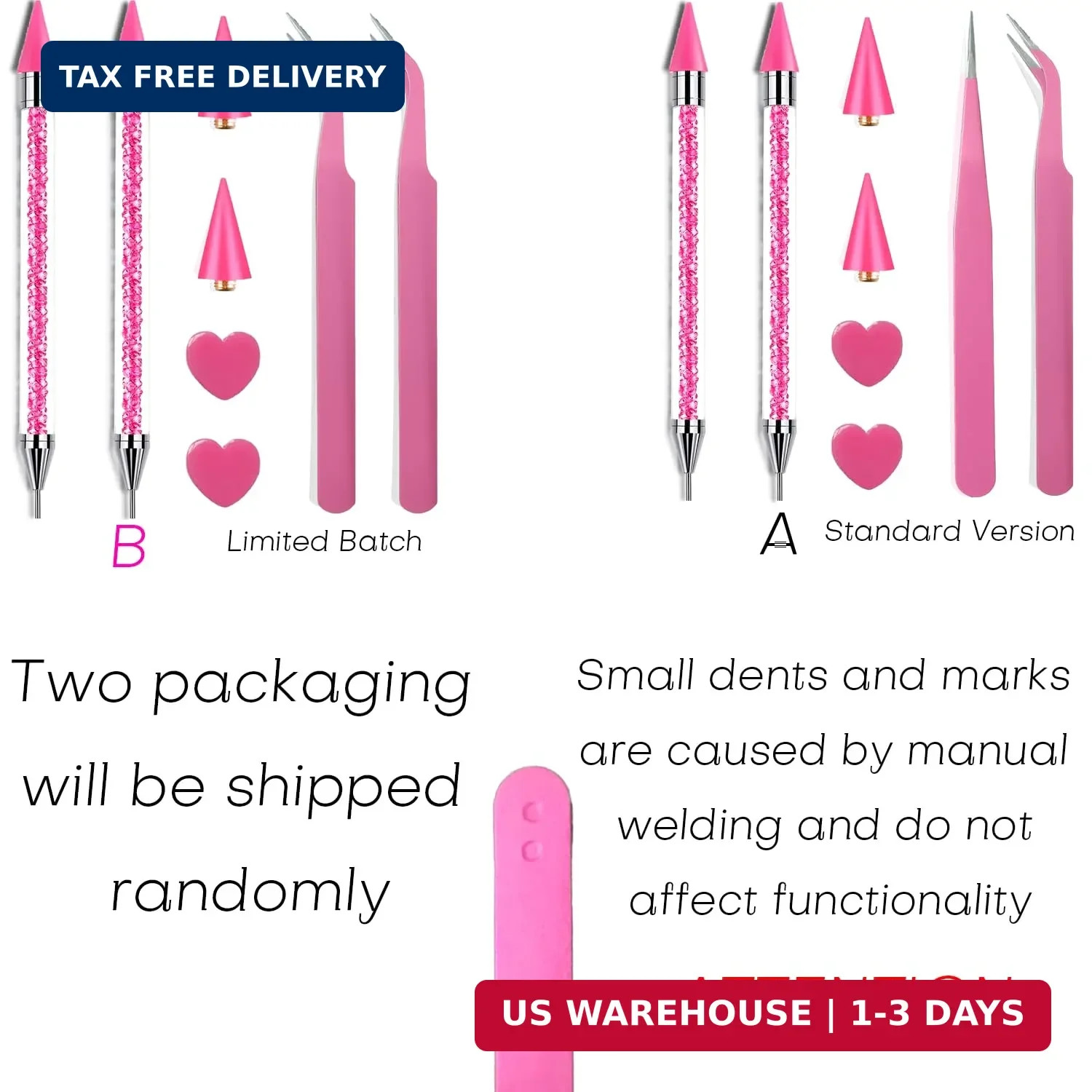 Pink Rhinestone Picker Tool Set – 2 Pcs Dual-Head Wax Pens with 2 Wax Tips and 2