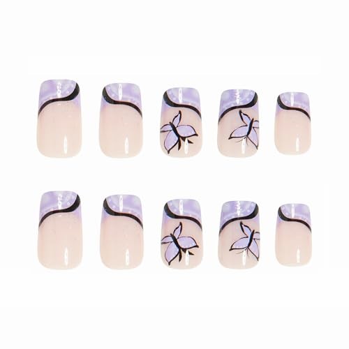 Press on Nails – Short Square Glue on Nails with Purple 01602-01Purple