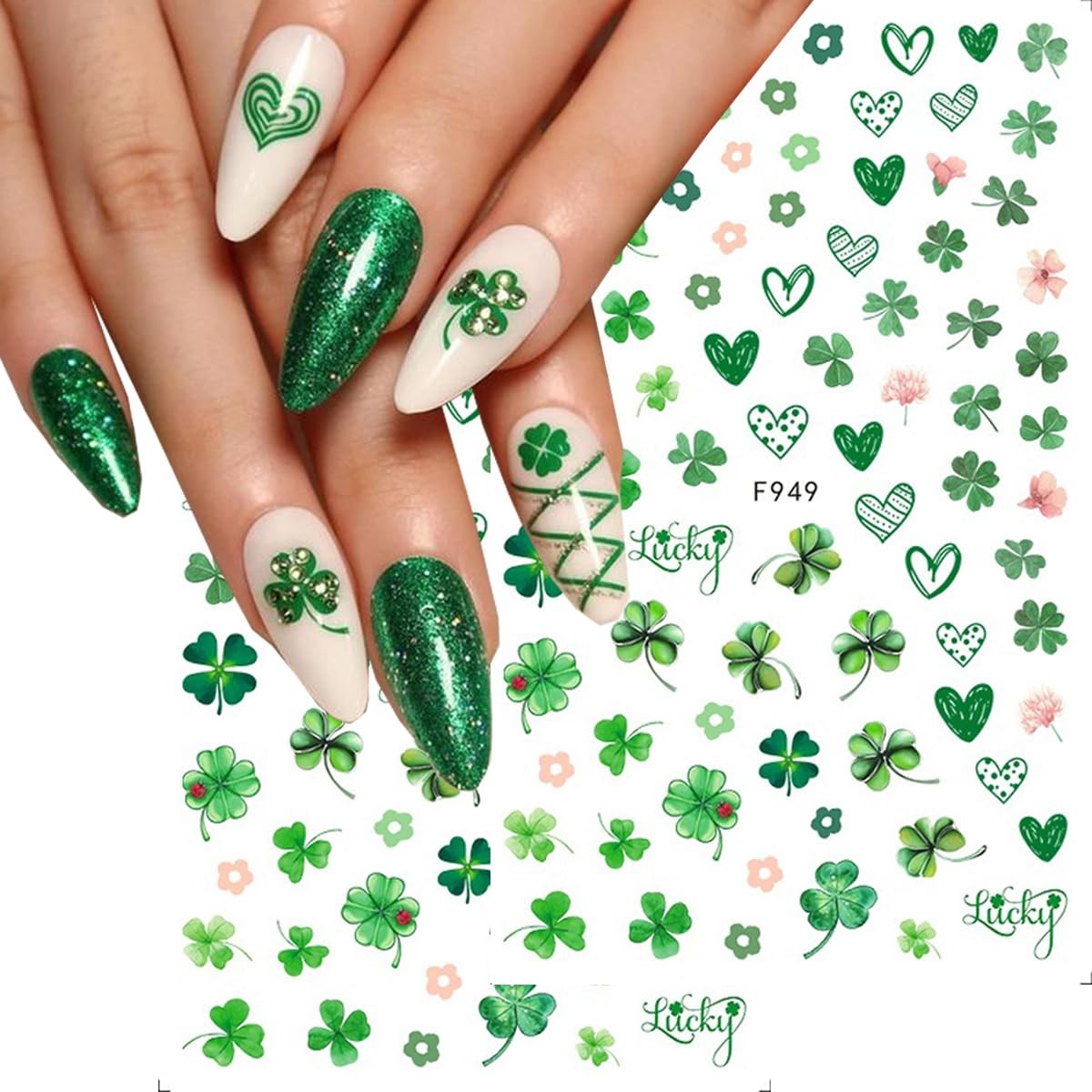 8Pcs St. Patrick’s Day Nail Art Stickers,Green Shamrock 3D Design 18