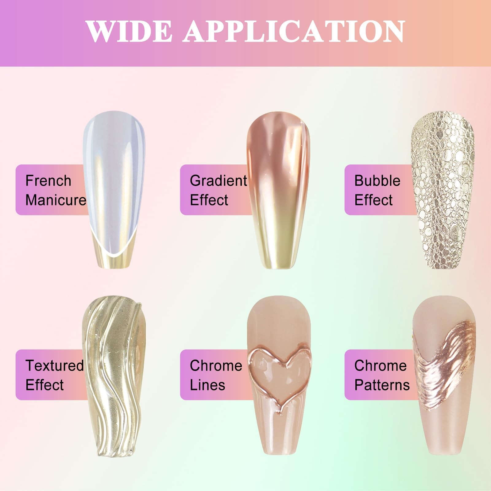 Gold Chrome Nail Powder, DRMODE 6 Colors Metallic Mirror Effect Pink Champagn