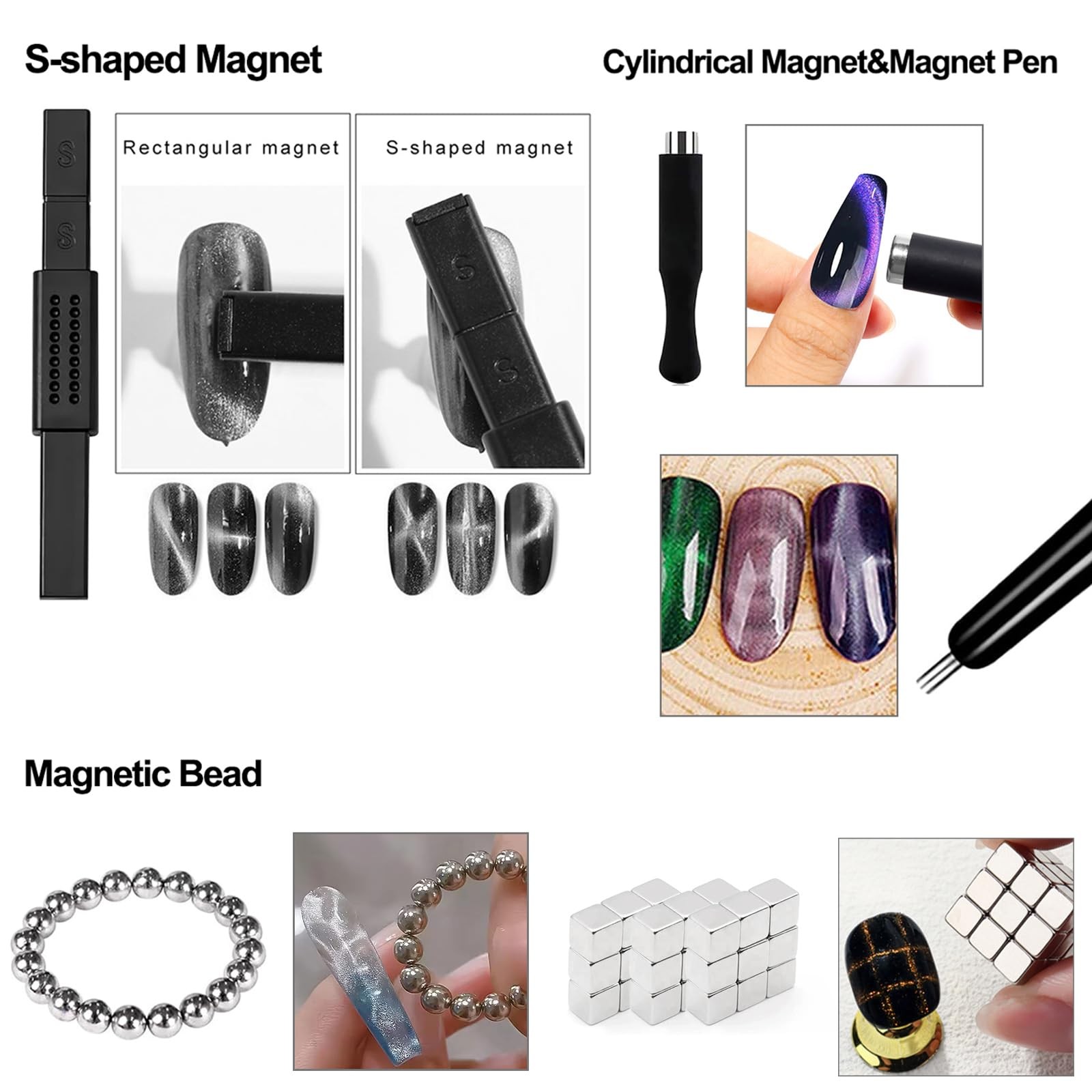 DANNEASY 60pcs Cat Eye Nail Magnet for Art, Gel Polish Kit1