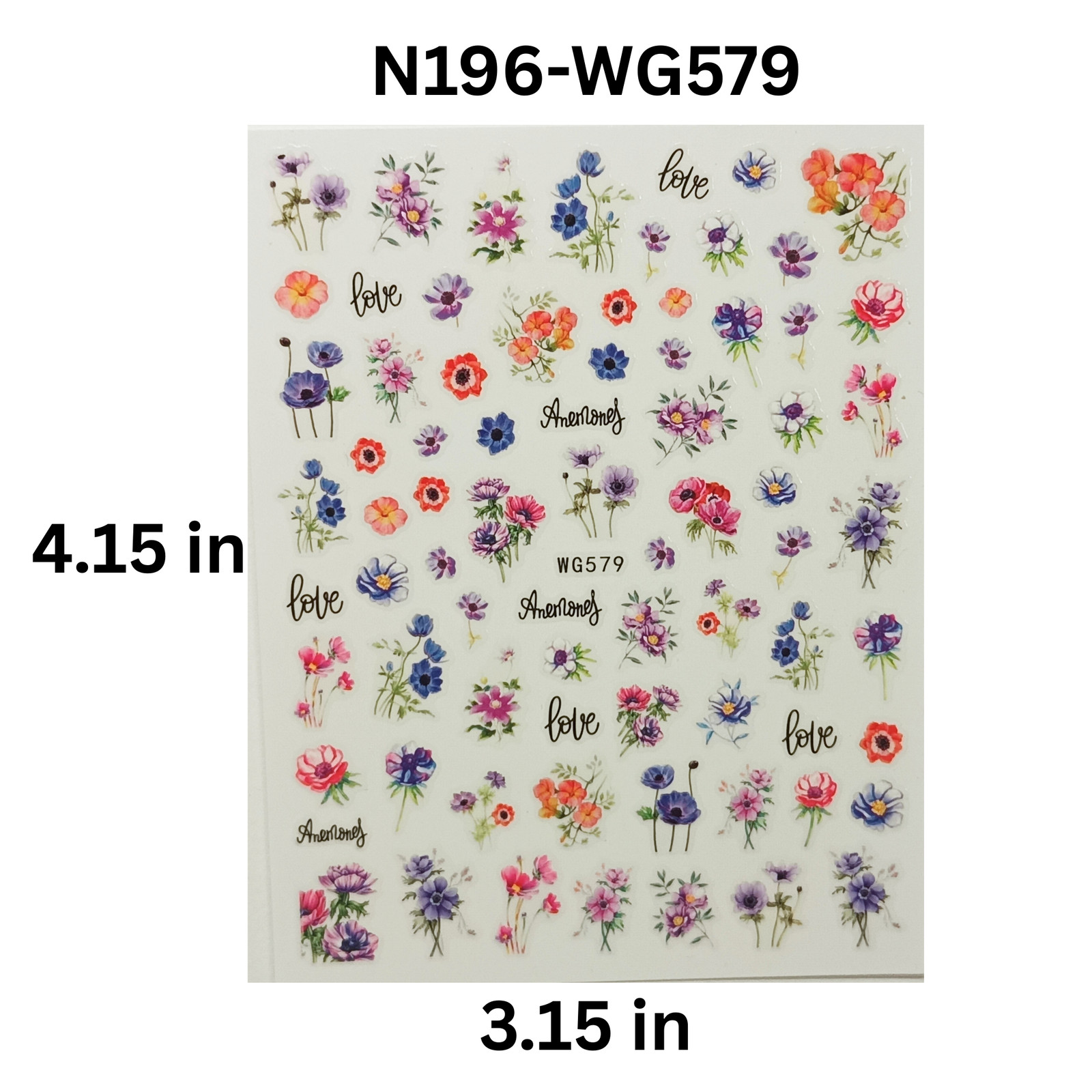 Floral Nail Stickers 3D Flower Nail Decals Love Design DIY Nail Art
