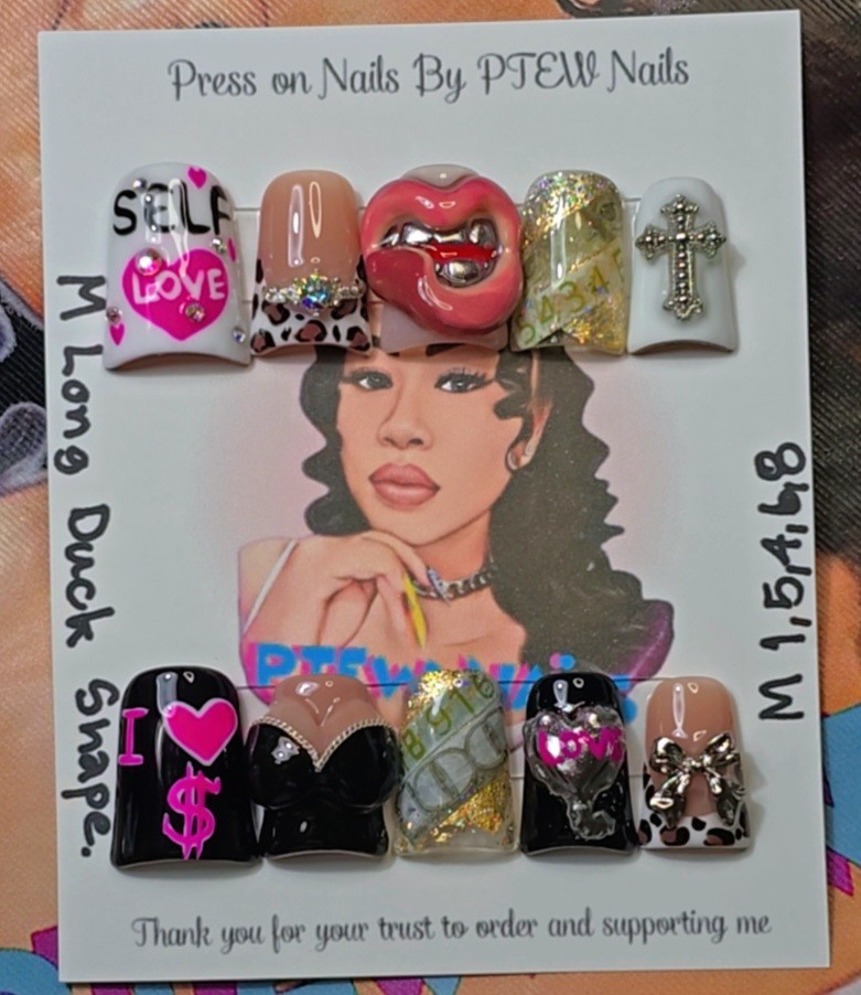 Handmade Press On Nails,3D Girlie’s Nails, Medium Size 1,5,4,6,8 Long Duck