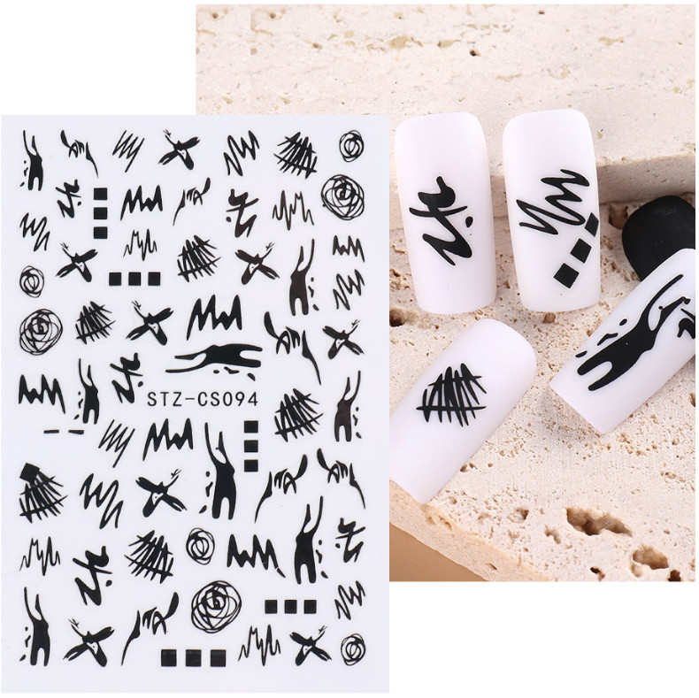 3D Holographic Black Butterfly Abstract Face Line Nail Stickers Decal DIY NS7