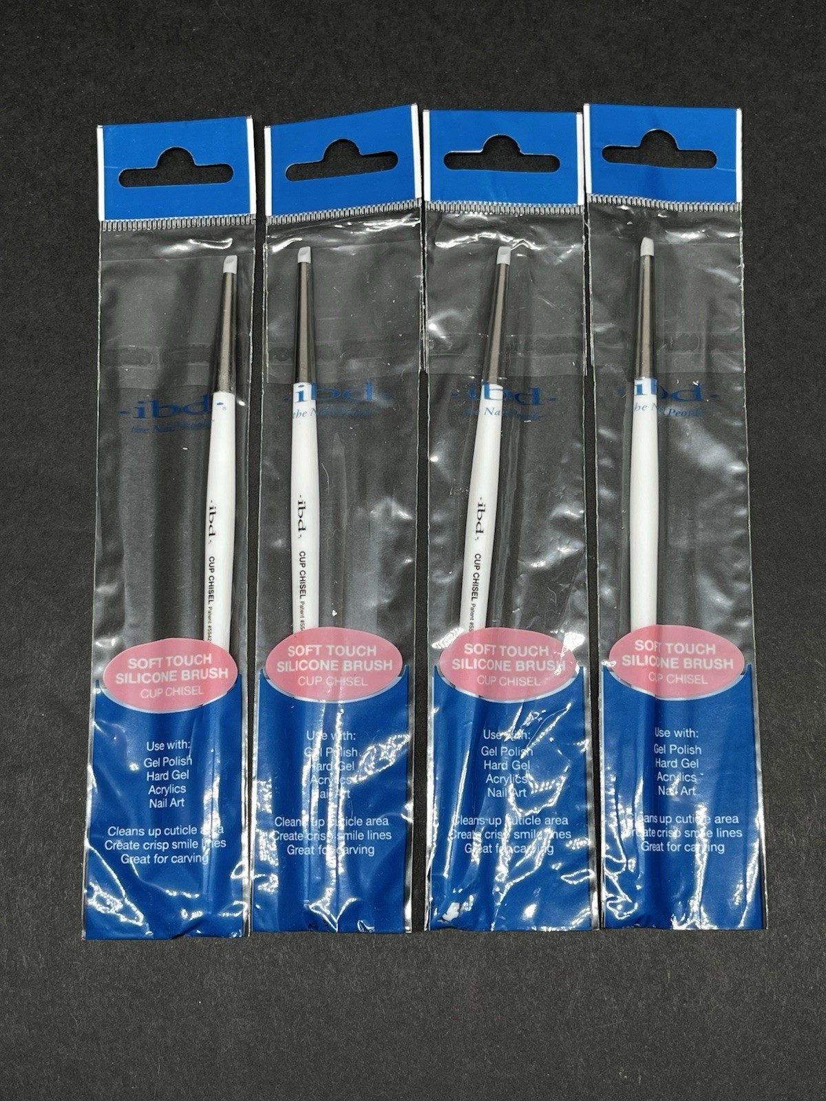 IBD Soft Touch Lot Of 4 Silicone Nail Brushes 56845 – Cup Chisel