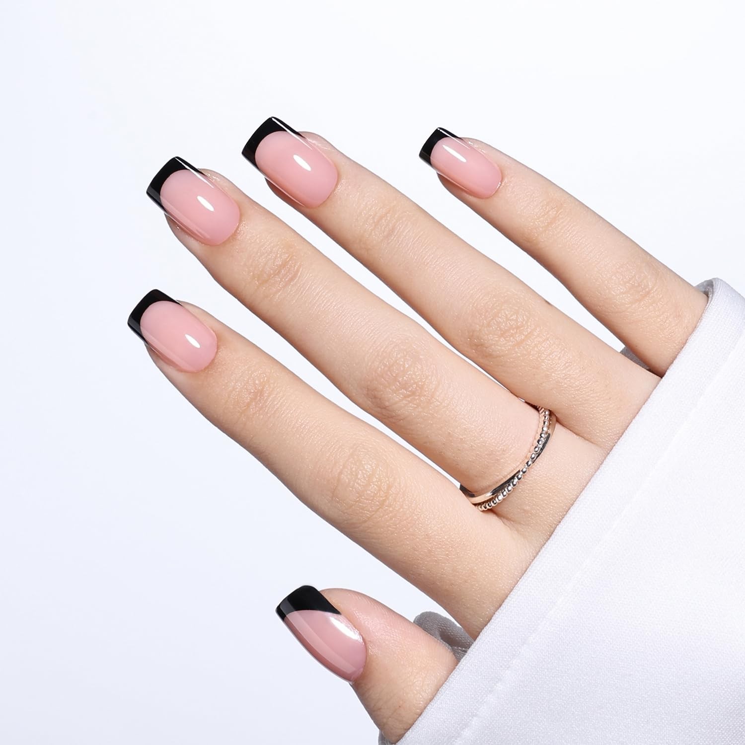 Black French Tip Press On Nails Square- Black Short Fake Nails, Square Press …