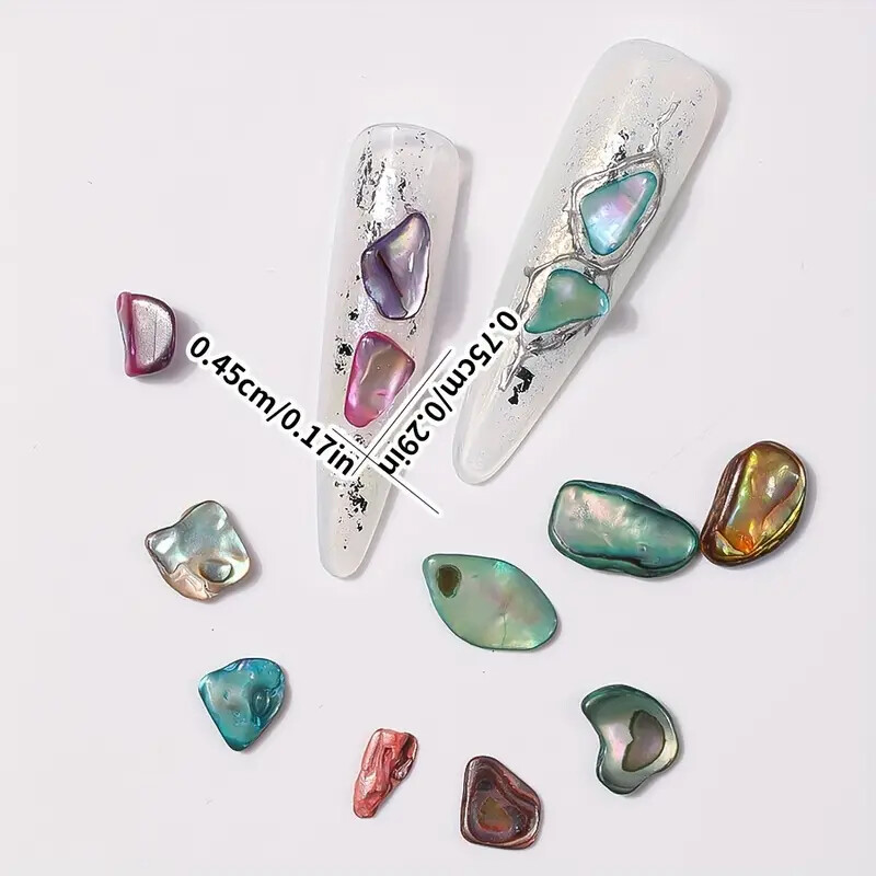 12 Grid Box – Irregular Iridescent Shell Slices Nail Art Shell Piece Painting