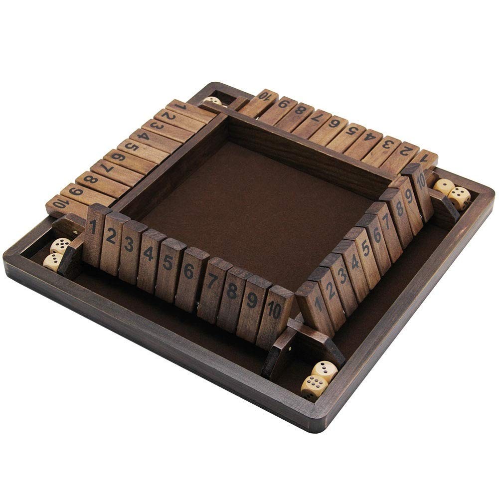 Juegoal Wooden 4 Players Shut The Box Dice 11.8 x x 1.4 inches, Brown