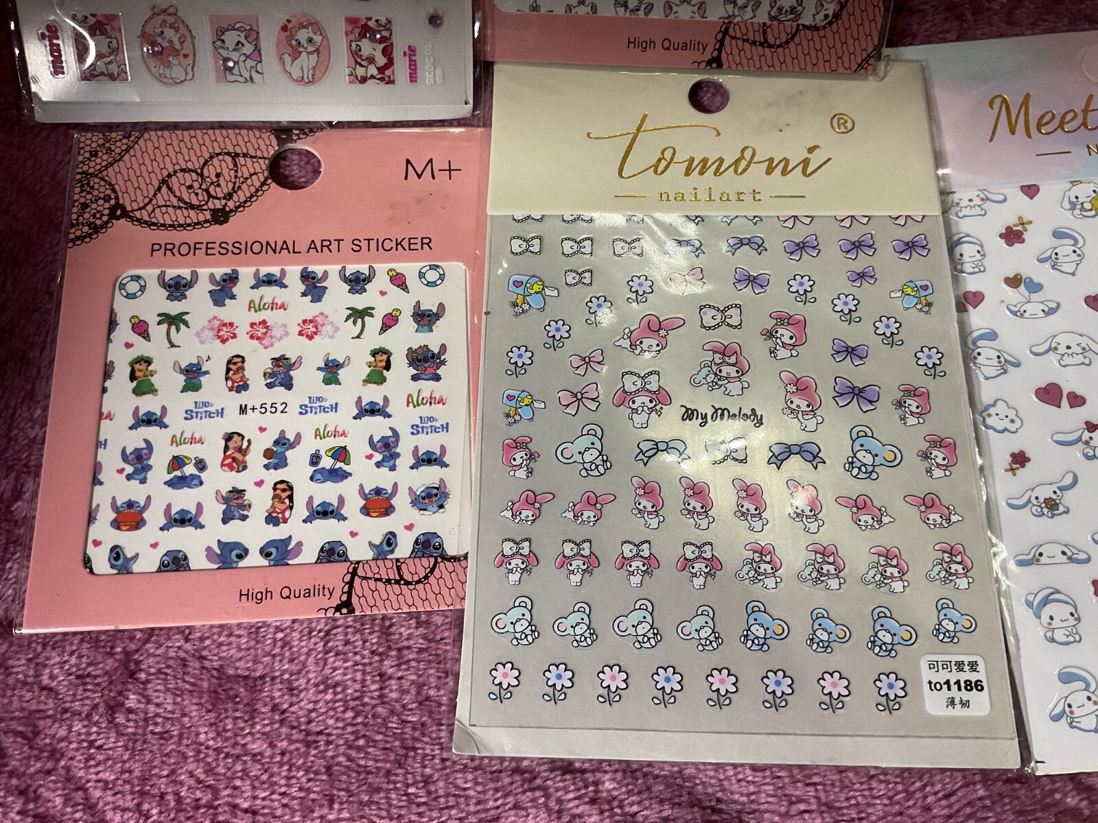 Lot of nail art stickers,stitch and lilo aristocats sanrio
