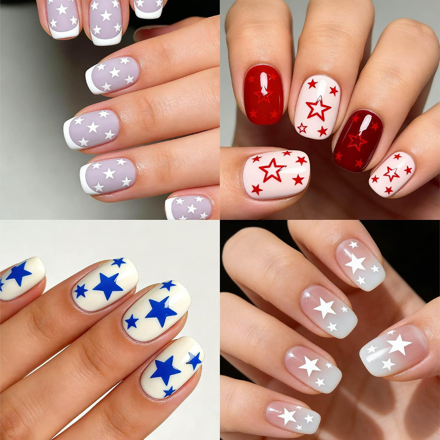 Red Blue White Star Nail Art Stickers, 3D Self-Adhesive 4Th of July Nail