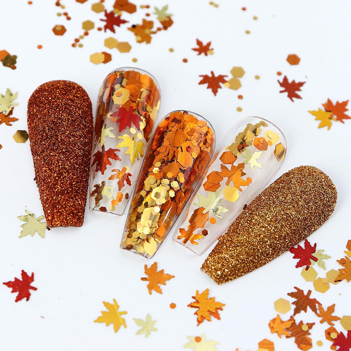 6Boxes Fall Nail Glitters 3D Gold Maple Leaf Nail Art Glitters Autumn Decoration