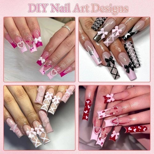 600PCS 3D Nail Charms and Flatback Pearls 3 Colors Bows Nail Art Charms Flowe…