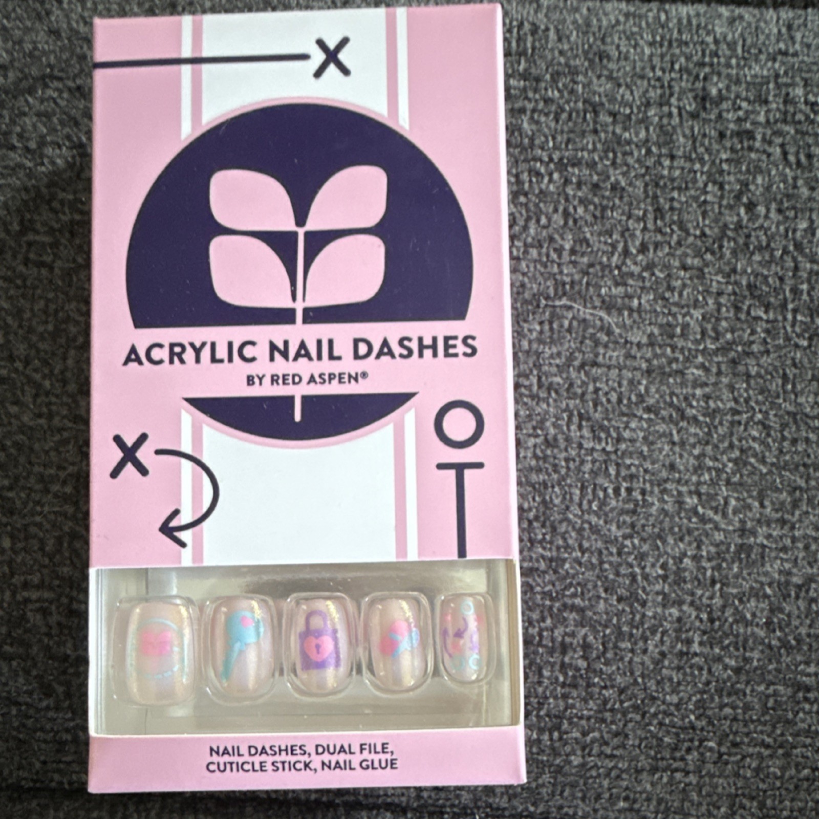 Red Aspen Nail Dashes Press-On Nails Short Square Pink Purple Blue Shiny, Glue