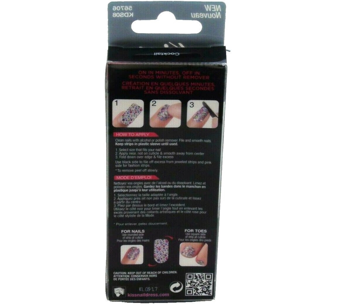 Kiss Nail Strips At Home Manicure Pedicure Kit Pink Animal Print 3D Crystals