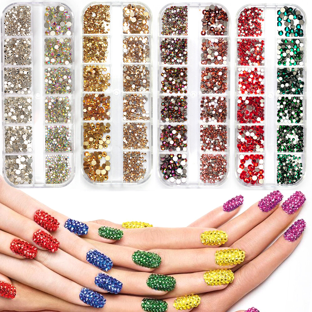 12Box/Set Crystal Rhinestone Diamond 3D NON hotfix Nail Art Decoration 1440pcs