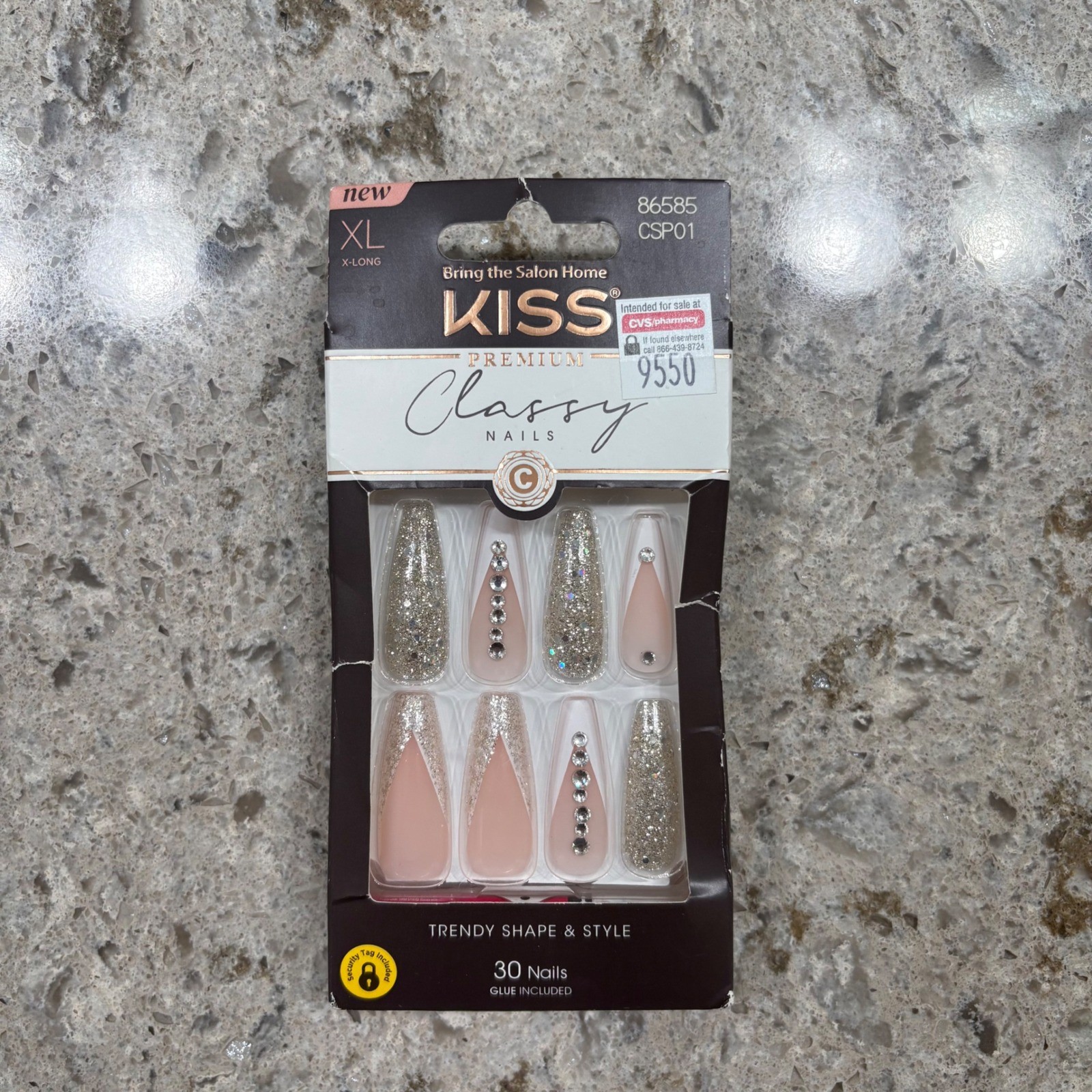 KISS Premium Classy Nails XL Long Gel Glue Included 30 Trendy Shape Style Nails