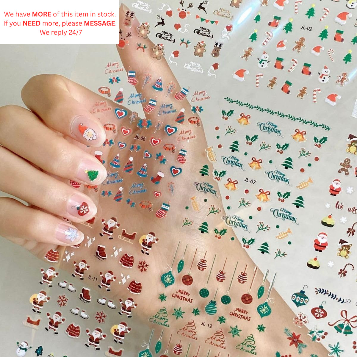 30 Sheets Christmas Nail Art Stickers 3D Snowflake Self-Adhesive B