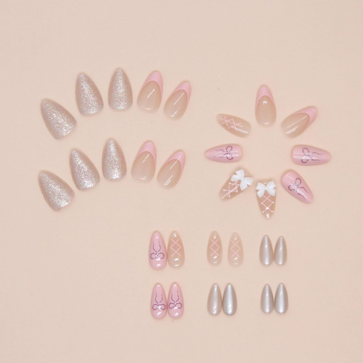 on Nails Short Almond Fake Nails with Designs Pink Nails Press