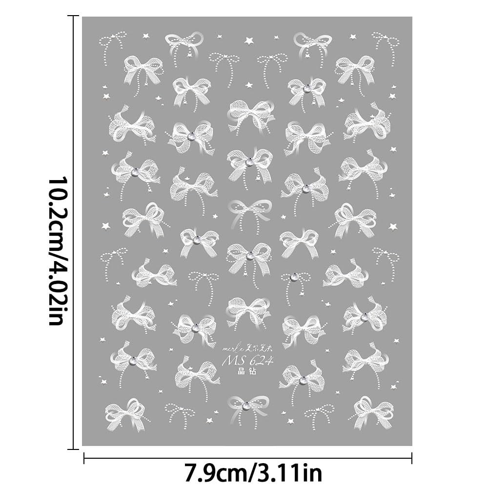 White Lace Bow Nail Stickers for Nail Art Supplies Cute Nail Bows Ribbon