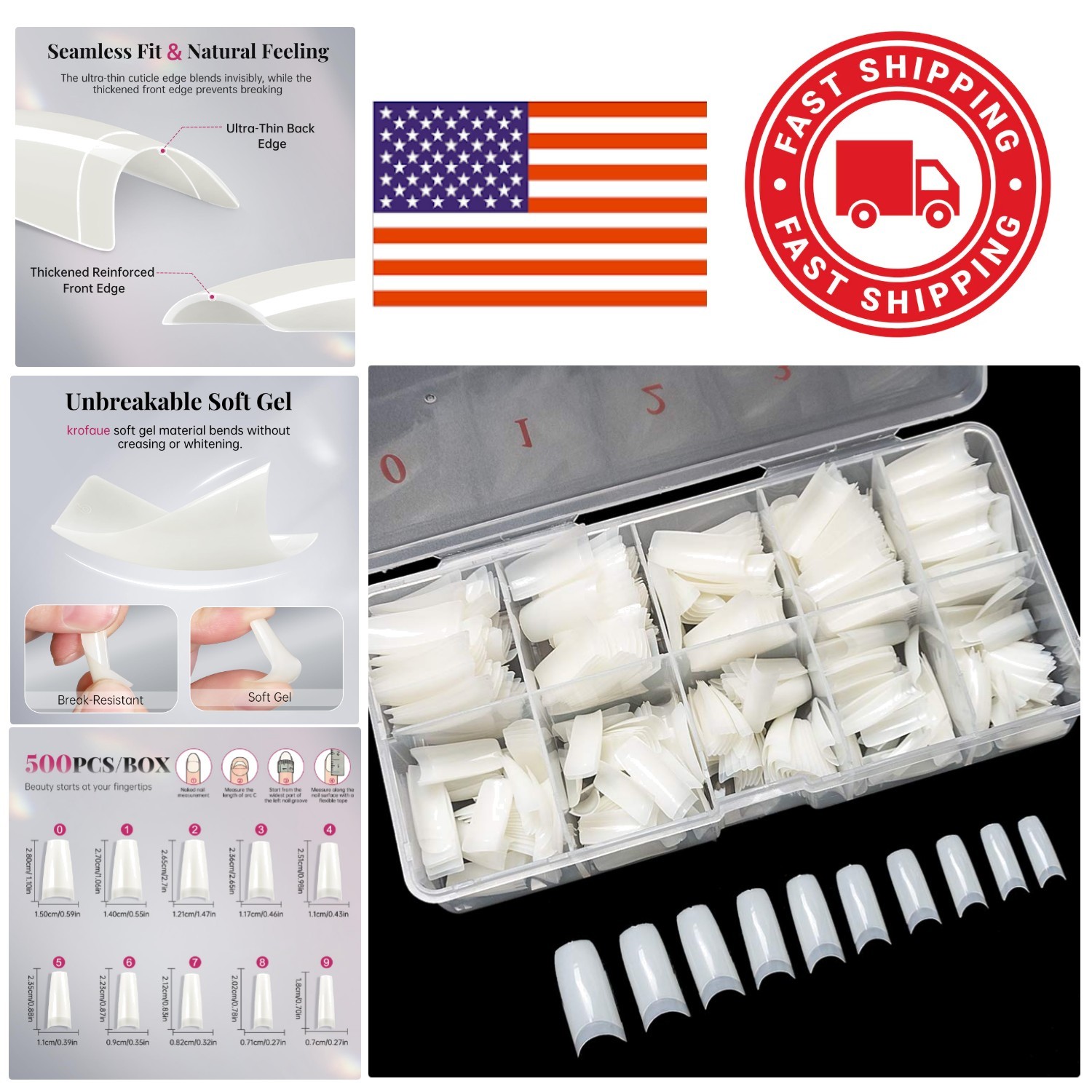 Half Cover Acrylic Nail Tips 500PCS Soft Gel Flexible for Perfect Manicure
