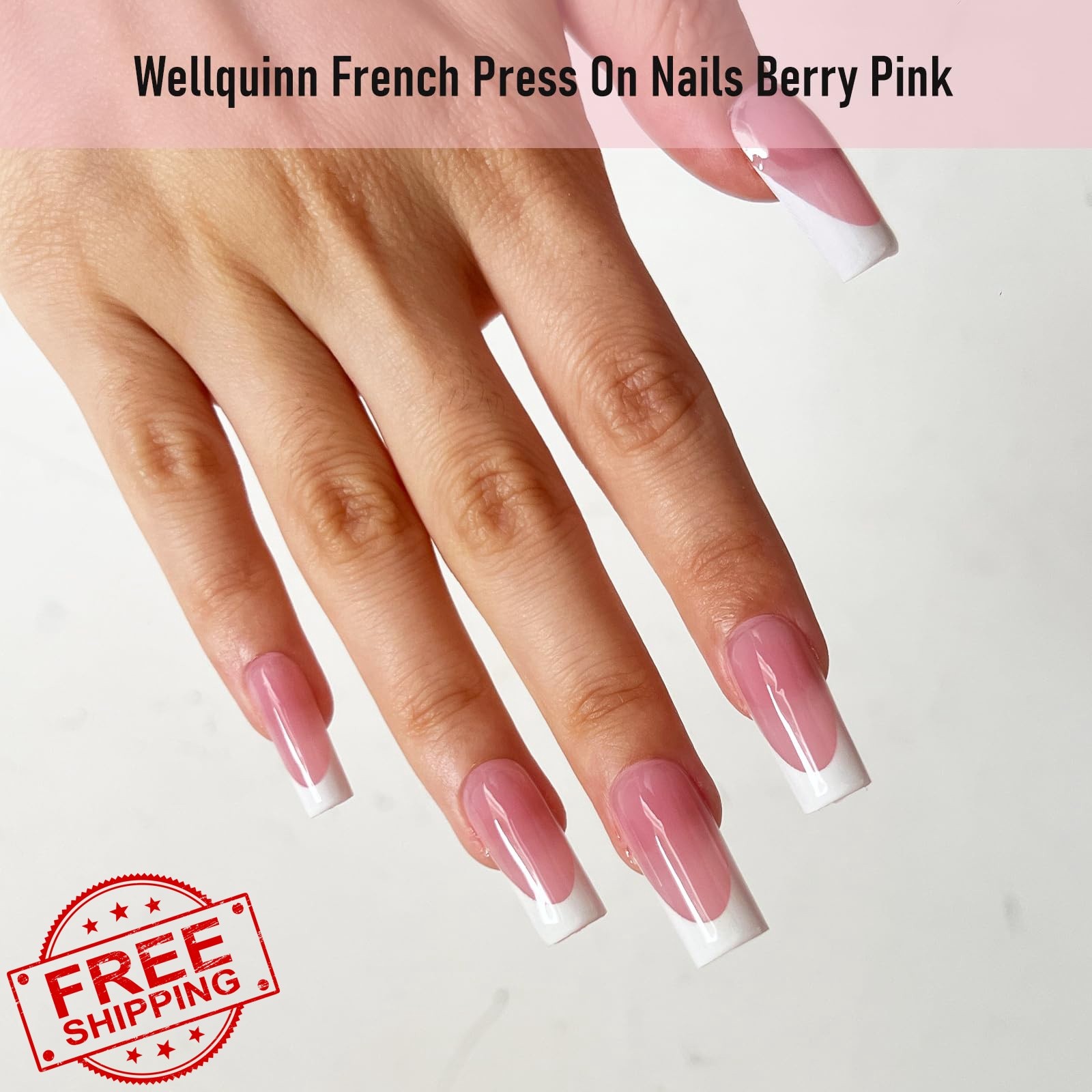 WELLQUINN Square French Tip Medium Berry Pink Nails