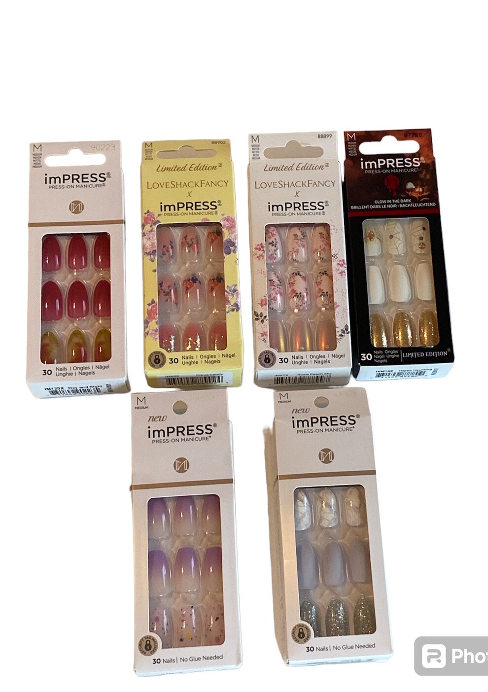Kiss impress Medium Press On Nails x6-Love Shack Fancy Pink Floral White Glitter