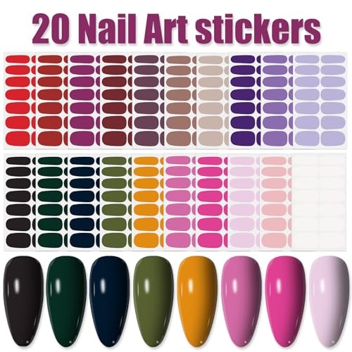 20 Sheets Solid Nail Polish Strips for Women Girls Mix-Color KIT3 Multi-Color
