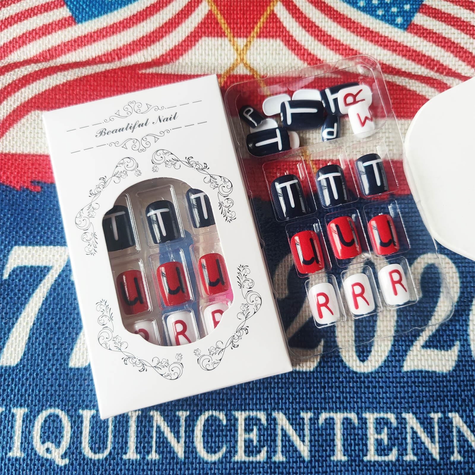 4th of July Press on Nails Glossy TRUM Glue on Artificial Fingernails HZJXRT …