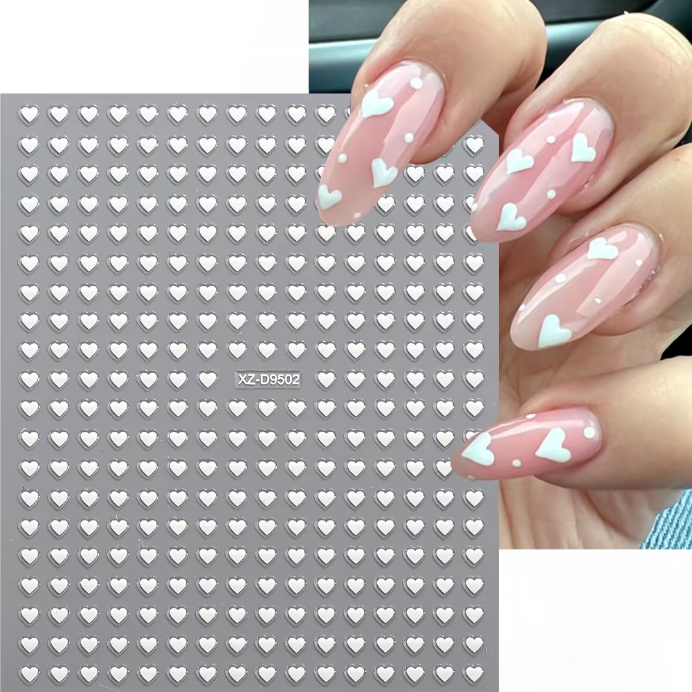 8Pc 3D Mixed Color Heart Nail Stickers Valentines’ Day Sweet Red Pink Love Selfa