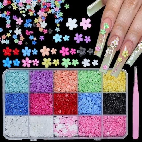 3D Color Tiny Flowers Charms for Nails, Acrylic Spring Blossom Tiny Flower Nail