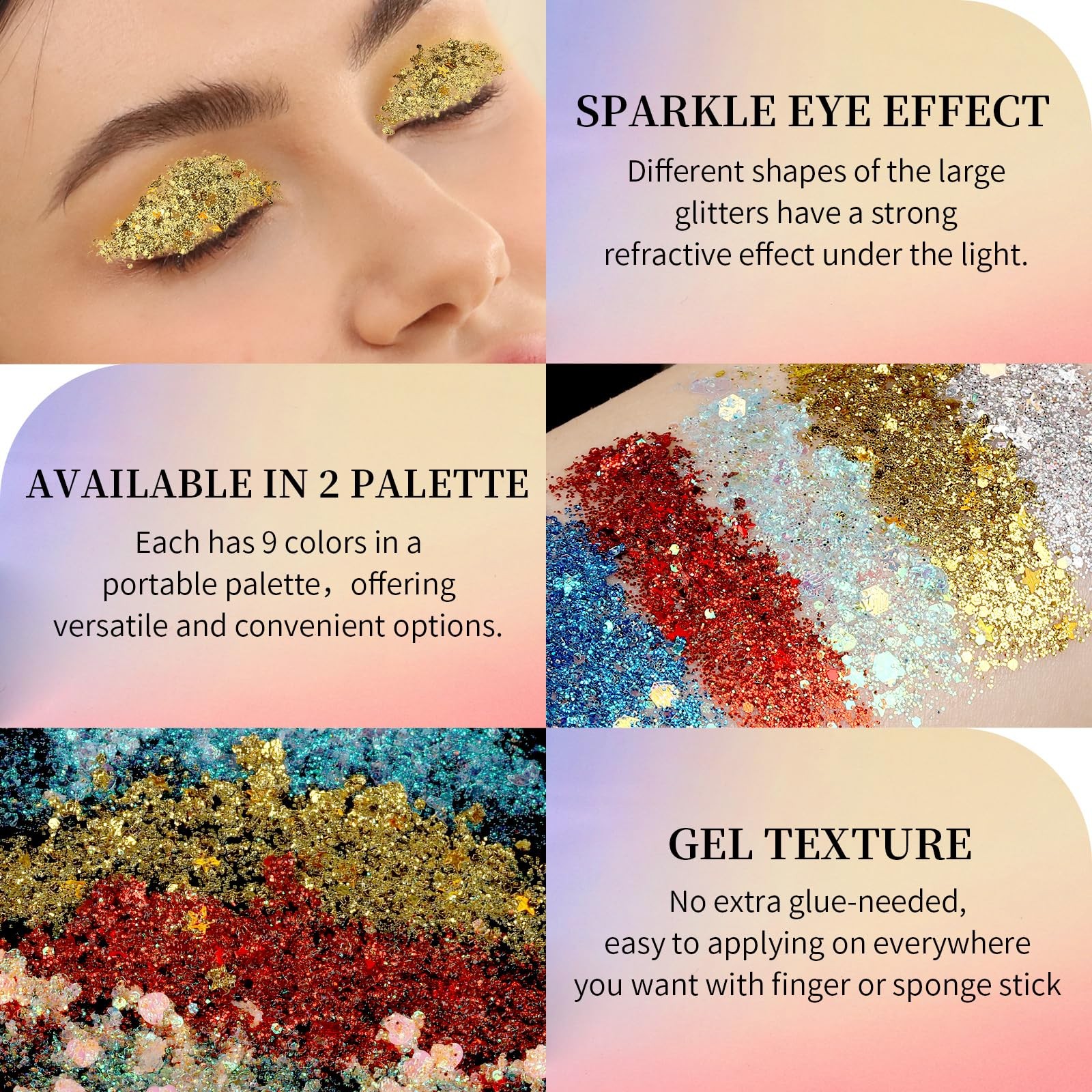 Face Glitter Gel 18 Grid Body Hair Makeup Halloween Rave Concert Paint 2 PCS