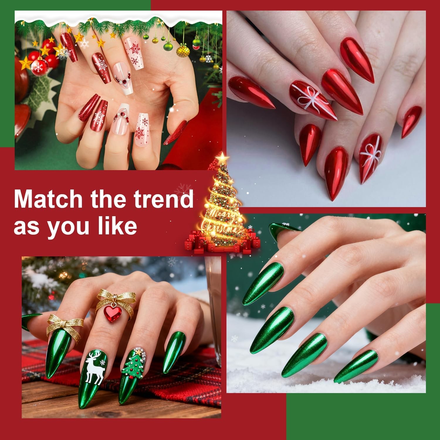 Holographic Mirror Effect Red Green Chrome Nail Powder – Perfect for Holiday Art