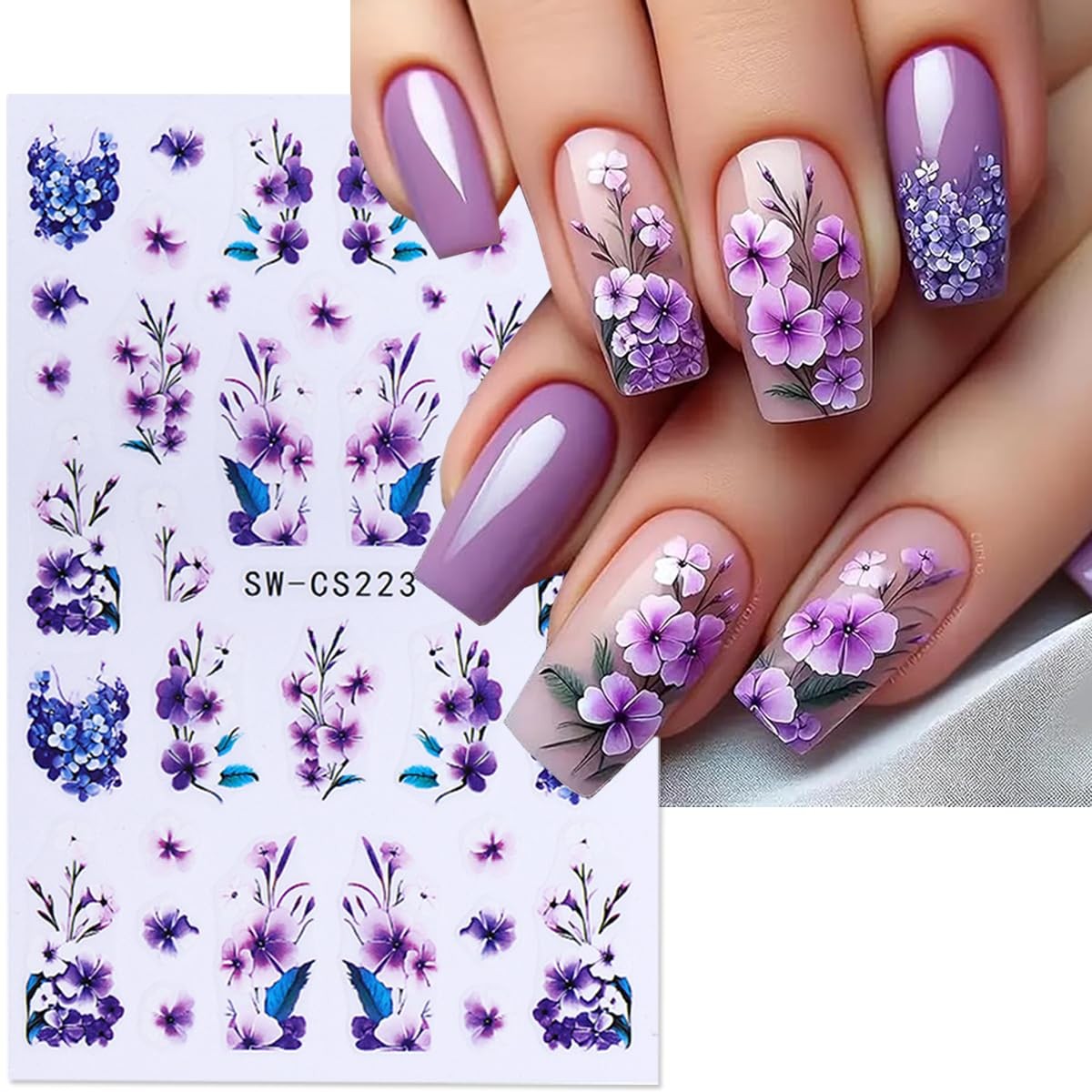 Flower Nail Art Stickers 3D Self-Adhesive Decals 6PCS Style4