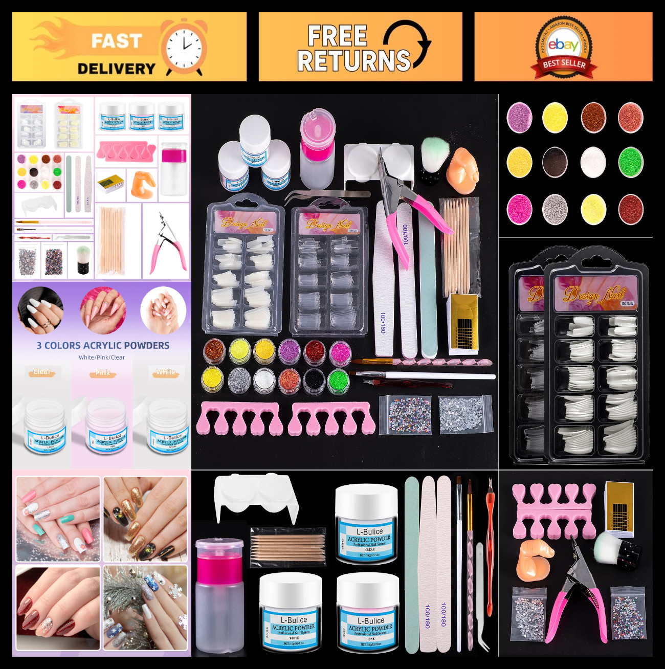 Acrylic Nail Kit for Beginners – 12 Glitter Powders, Nail Art Tools & Supplies,